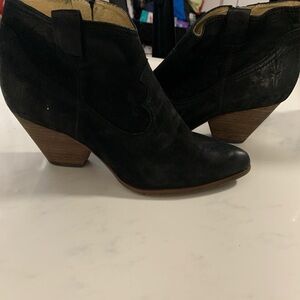Frye Black Ankle Booties with Brown Heel